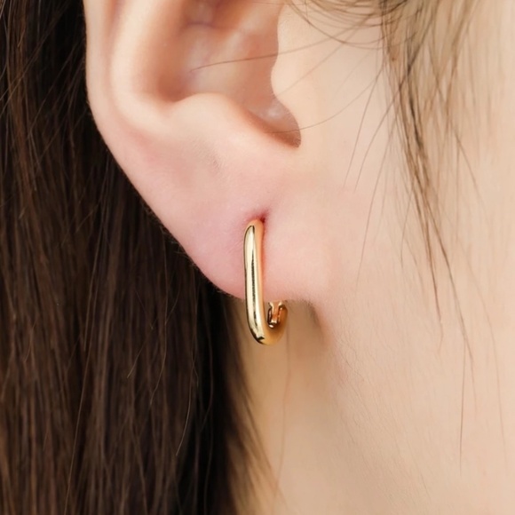 Sterling Silver Gold Oval Hoop Earrings - Picture 10 of 10